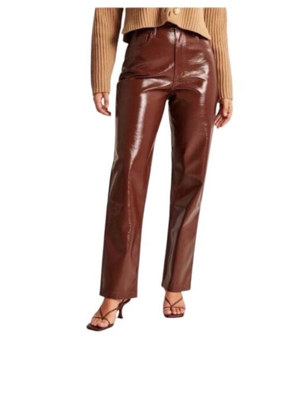 Abercrombie & Fitch Shiny Brown Faux-Leather Straight-Leg Pants
